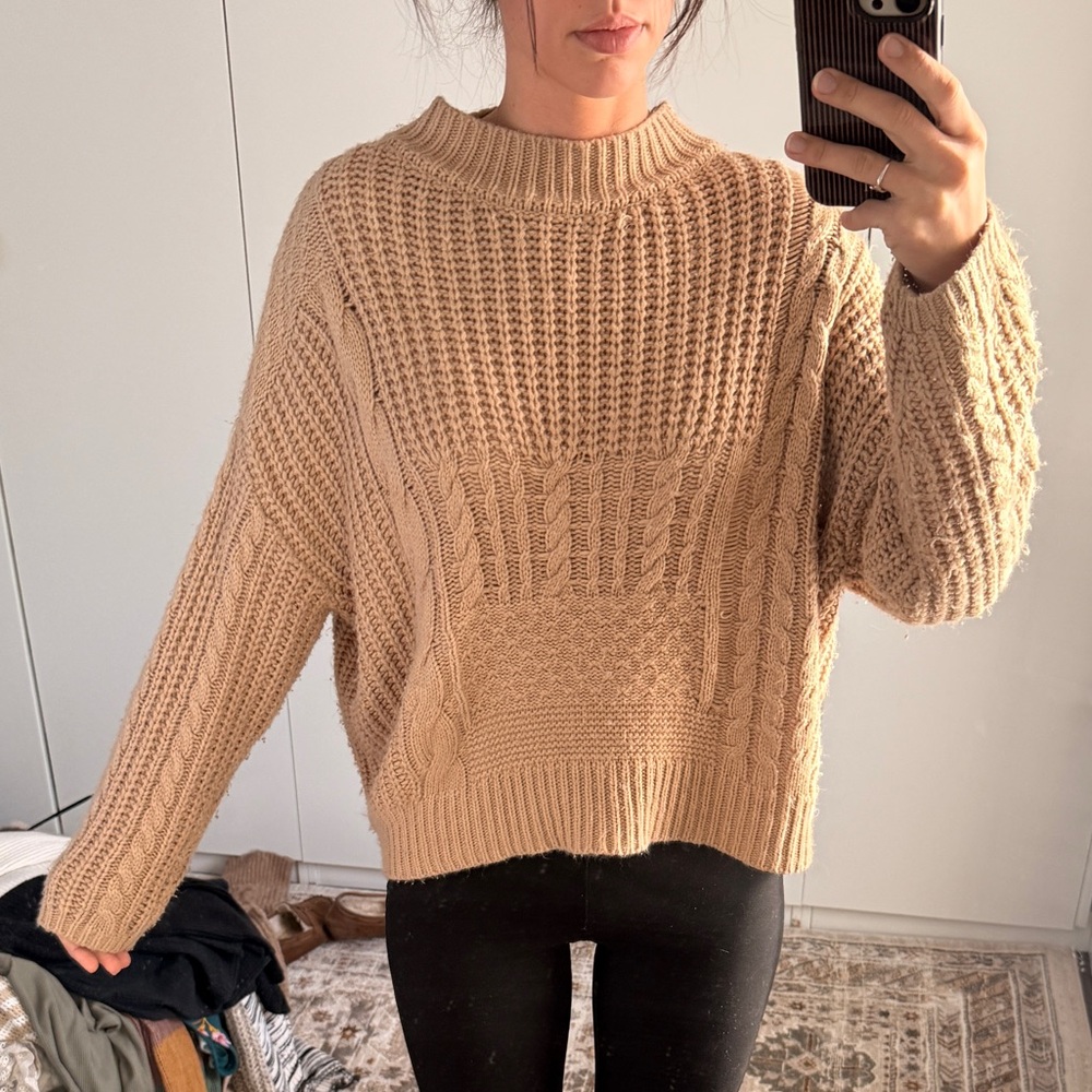 Time and Tru Tan Cable Knit Sweater
